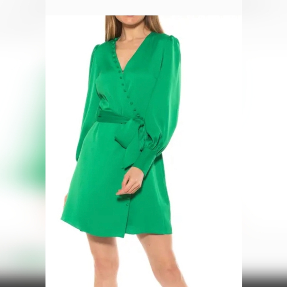 ALEXIA ADMOR Arya Button-front Wrap Dress In Green